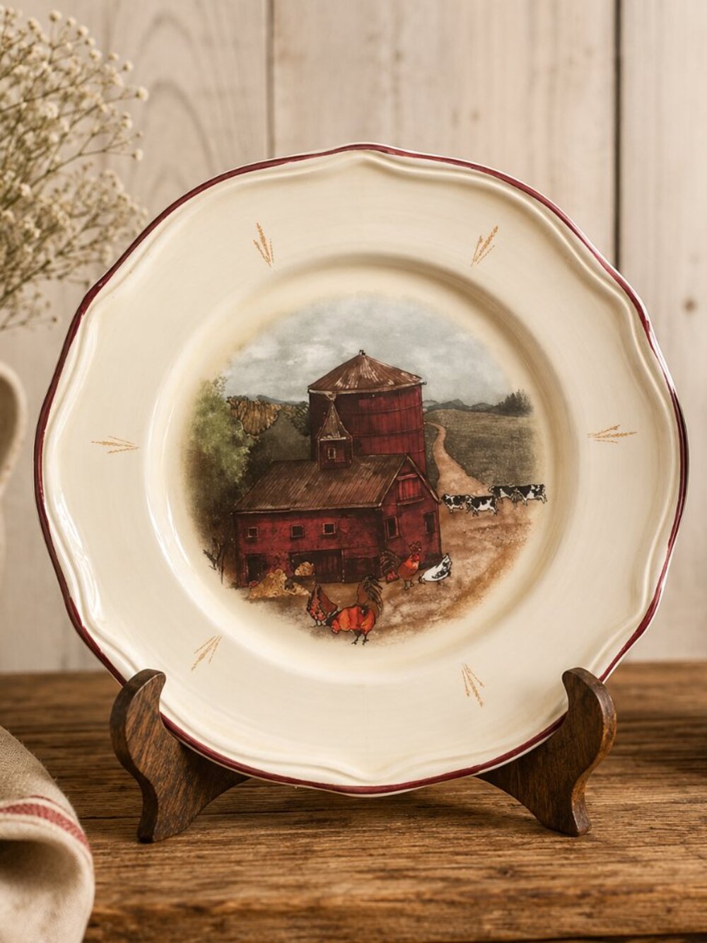 Vintage Gibson Handpainted Country Pride Dinner Plate Cottage or Barn Wall Decor